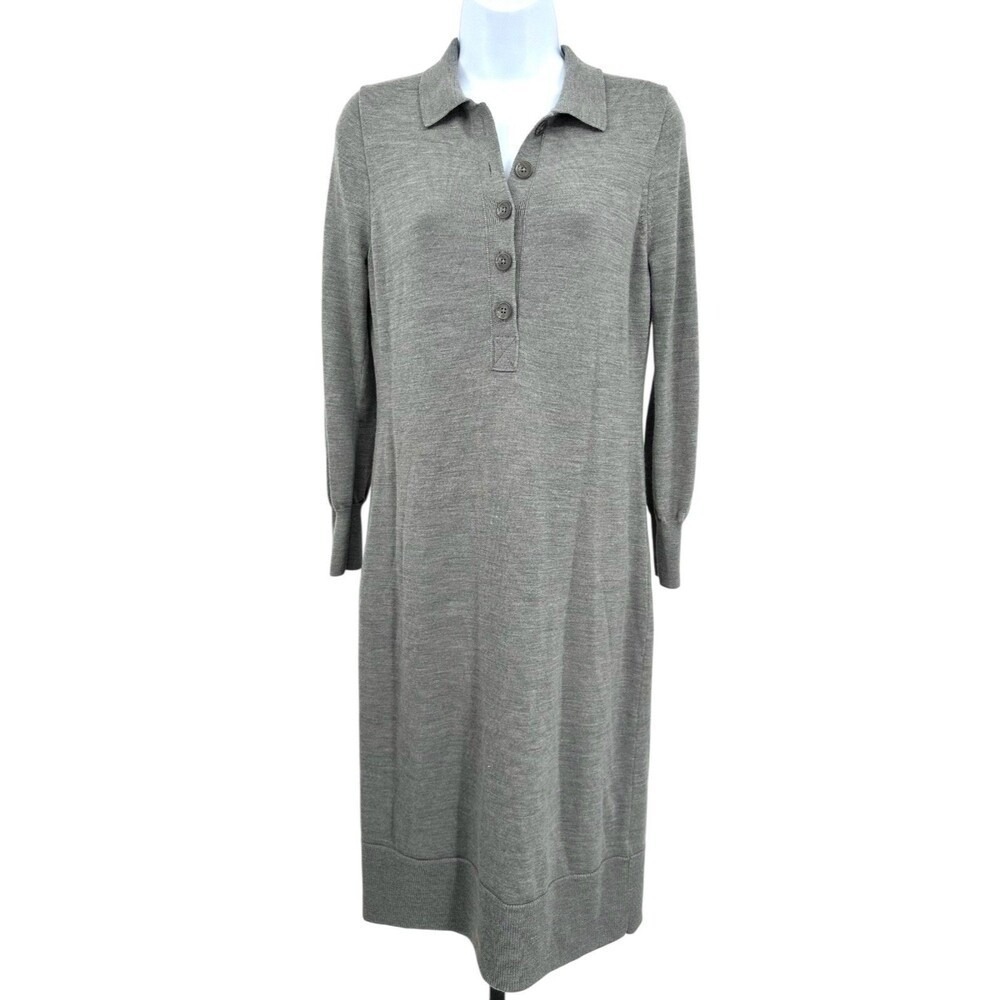 J.CREW Midi Sweater Dress Gray Merino Wool Long Sleeve Collared Women's XSmall - Picture 1 of 11